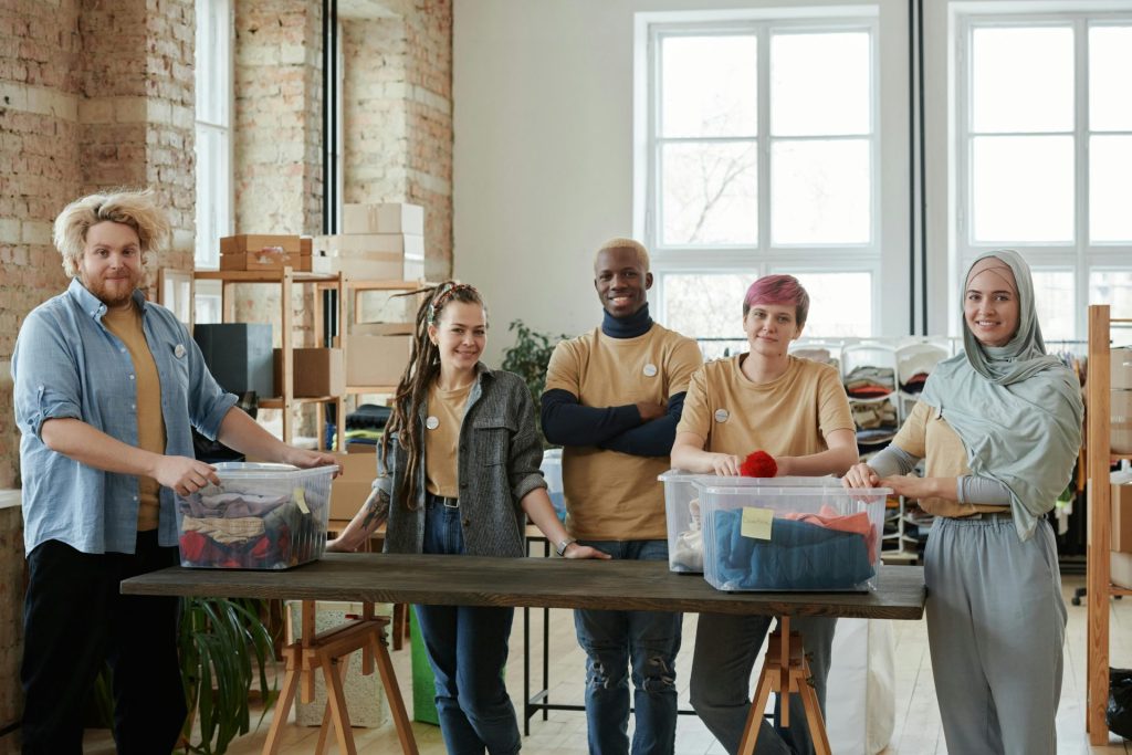 Volunteers in a Loft with Donations